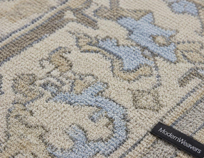 Elegant 9x12 Traditional Area Rug | Artisan Hand-Knotted Floor Covering | Neutral Palette with Blue Accents