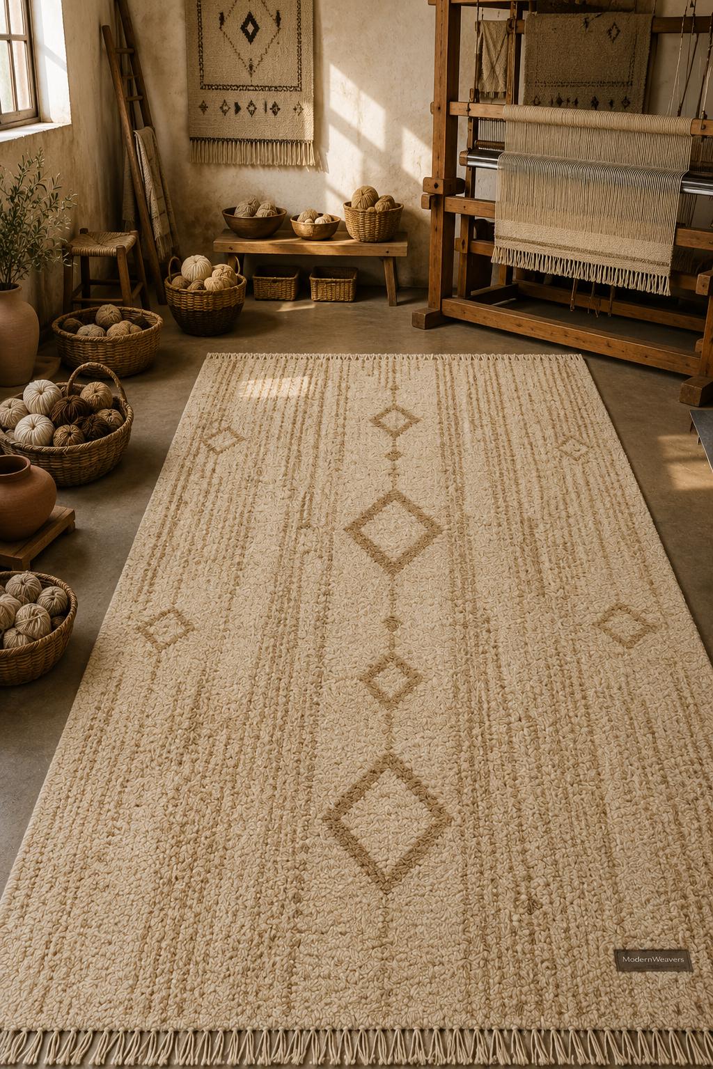 Hand-Knotted Moroccan Rug | Camel Diamond Berber Area Carpet