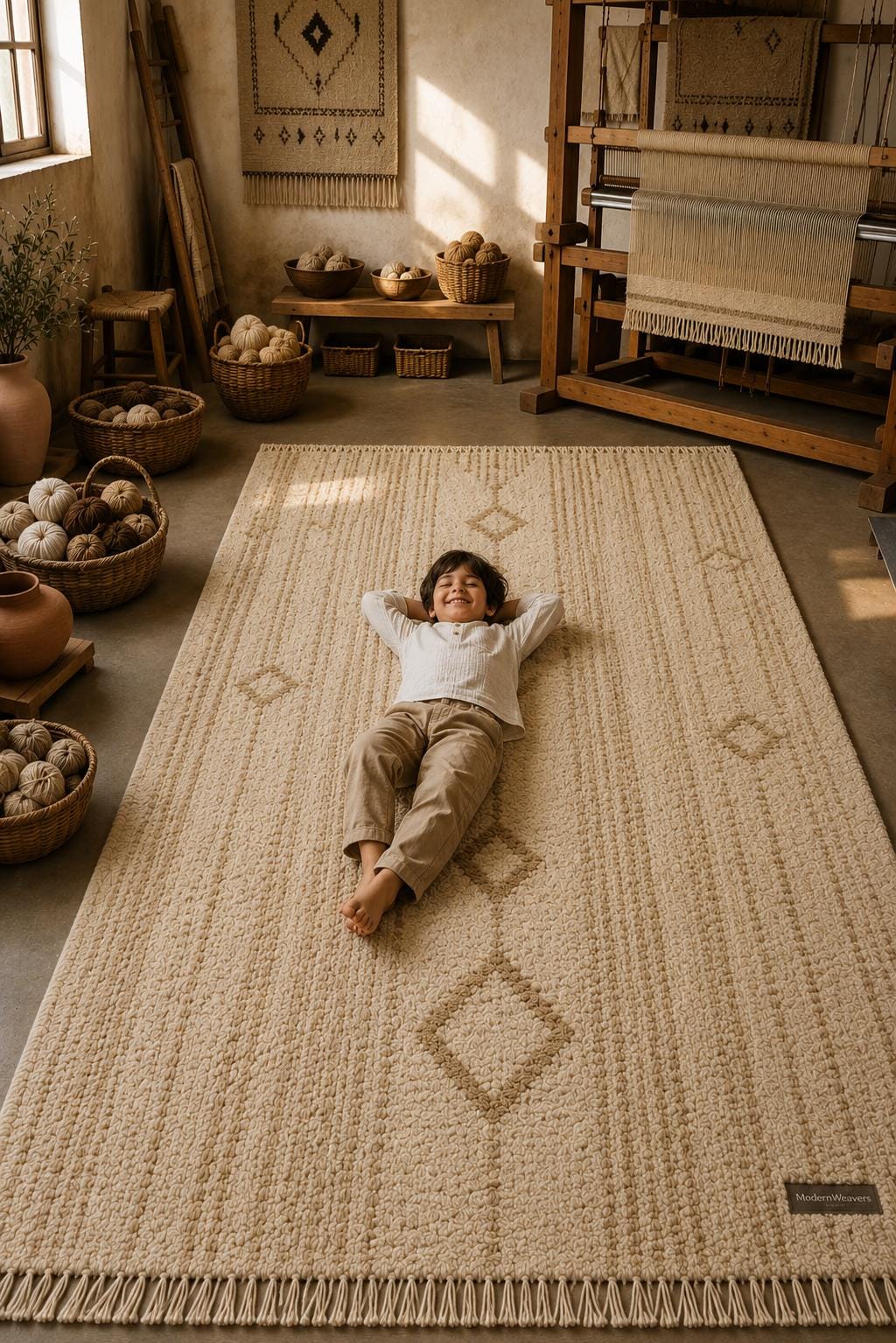 Hand-Knotted Moroccan Rug | Camel Diamond Berber Area Carpet