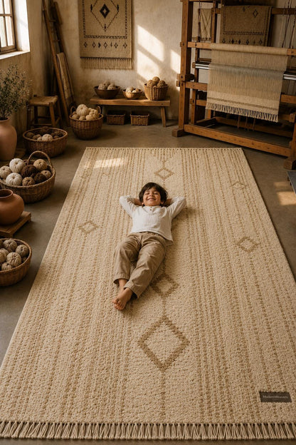 Hand-Knotted Moroccan Rug | Camel Diamond Berber Area Carpet