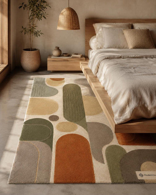 Mid-Century Modern Geometric Area Rug | Hand-Tufted Abstract Arch Design, Earth Tones Carpet