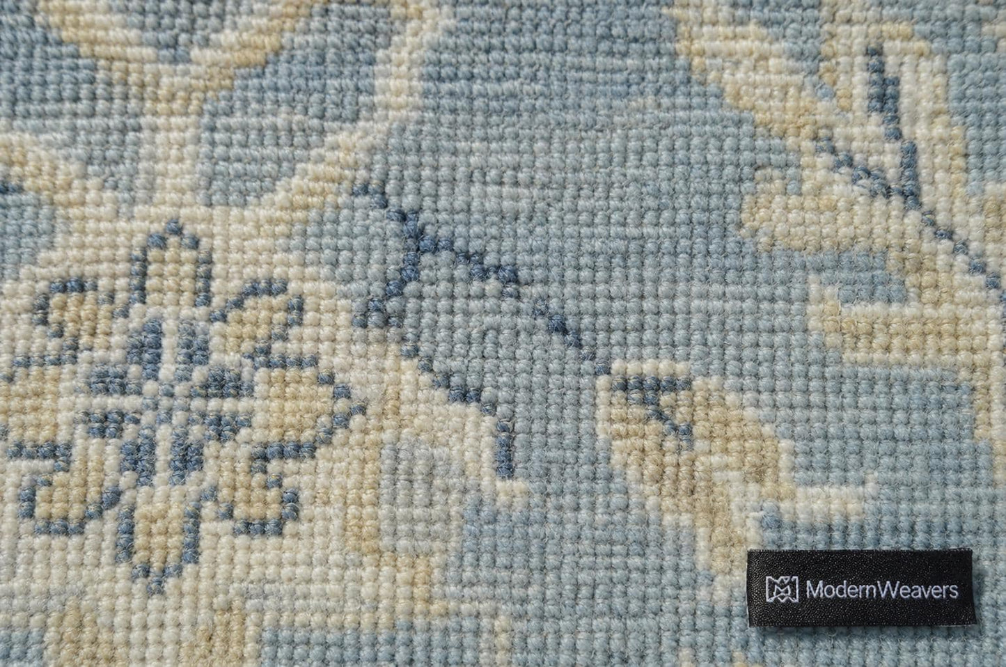Hand-Knotted Wool Rug | Slate Blue Ivory Oushak Style Area Carpet (9x12)