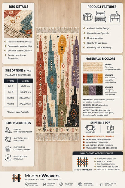 Plush Geometric Boho Rug | Handwoven Tribal Carpet, Modern Eclectic Living Room Decor