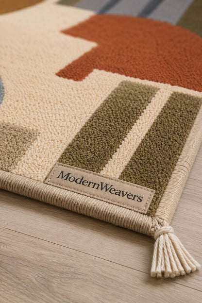 Mid-Century Modern Abstract Geometric Area Rug | Hand-Tufted Earth Tone Rug | Boho Contemporary Accent Rug for Living Room & Bedroom
