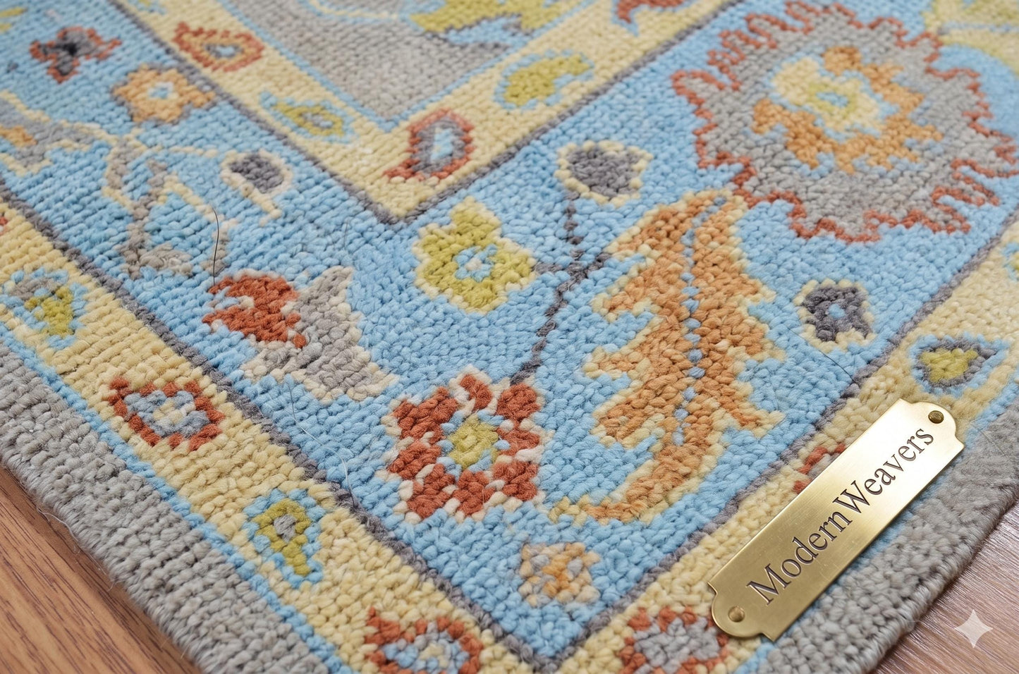 Hand Knotted 8x10 Oushak Rug | Grey and Light Blue Floral Wool Area Rug | Artisanal ModernWeavers Carpet | Living Room Decor