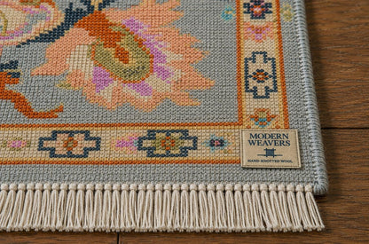 Stunning Light Blue & Vibrant Multicolor Hand-Knotted Rug | Boho Chic Geometric Floral Area Rug | Transitional Modern Oushak Style Carpet