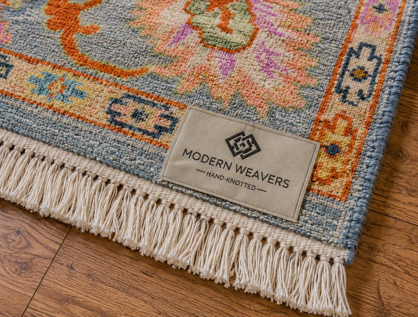 Stunning Light Blue & Vibrant Multicolor Hand-Knotted Rug | Boho Chic Geometric Floral Area Rug | Transitional Modern Oushak Style Carpet