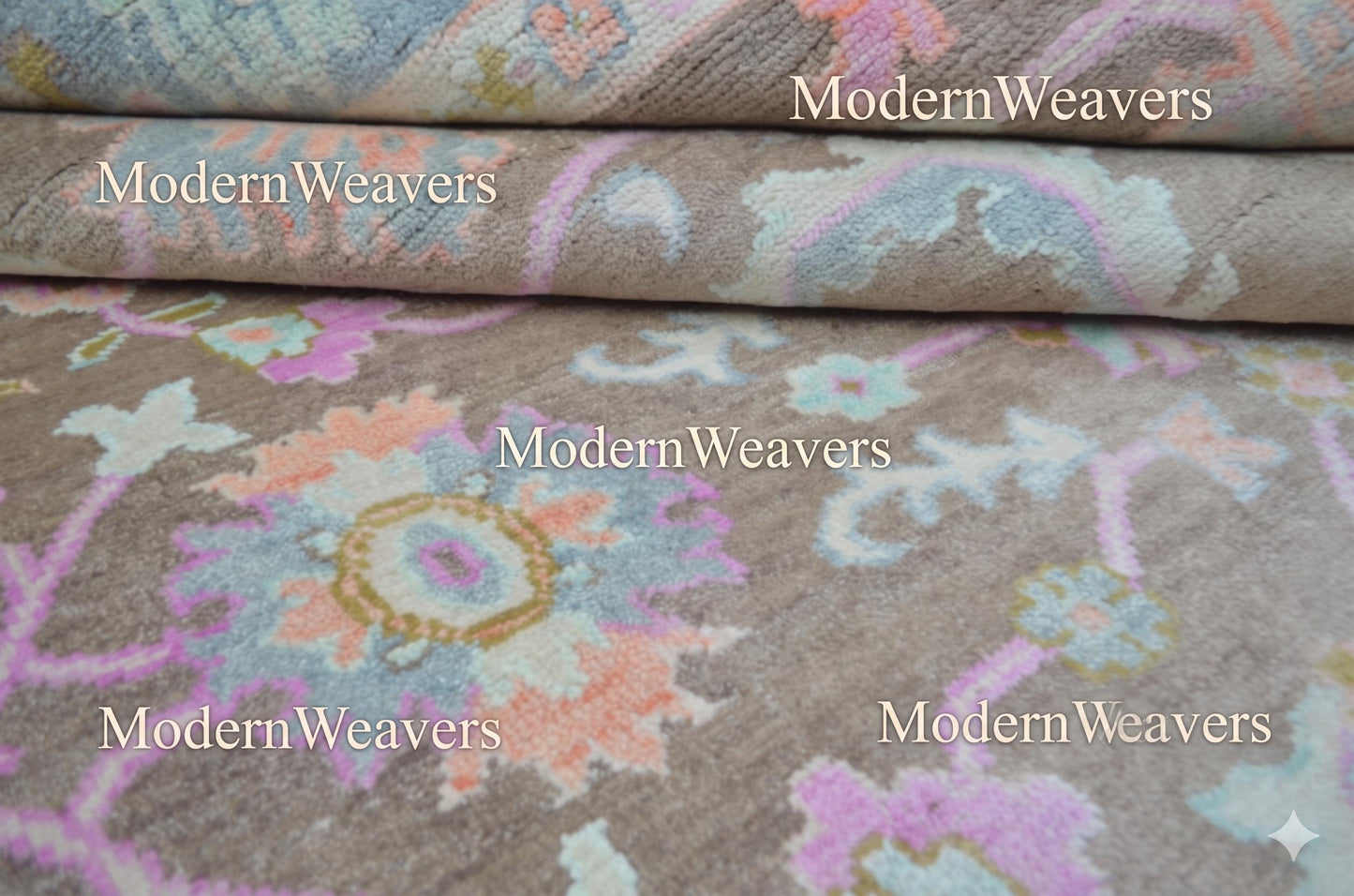 Handmade Transitional Oushak Rug | Earthy Brown with Pastel Palmettes | Luxury Hand-Knotted Wool Carpet