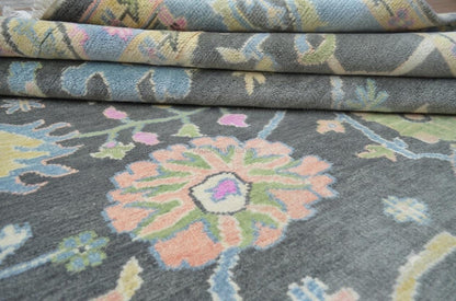 The Serana Hand-Knotted Oushak Wool Rug – 9'x12', Gray & Pastel Blue