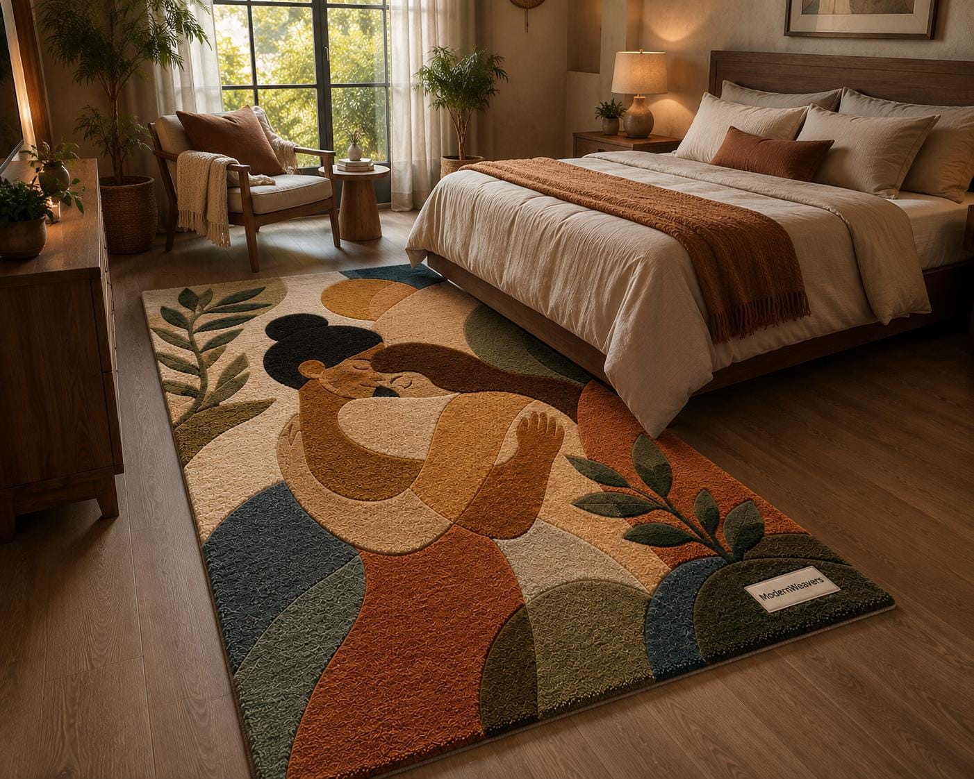 3D Carved Embrace Tufted Rug | Abstract Women Silhouette Carpet | Romantic Boho Floor Art | Earth Tone Botanical Decor | Wabi Sabi Rug