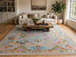 Stunning Light Blue & Vibrant Multicolor Hand-Knotted Rug | Boho Chic Geometric Floral Area Rug | Transitional Modern Oushak Style Carpet