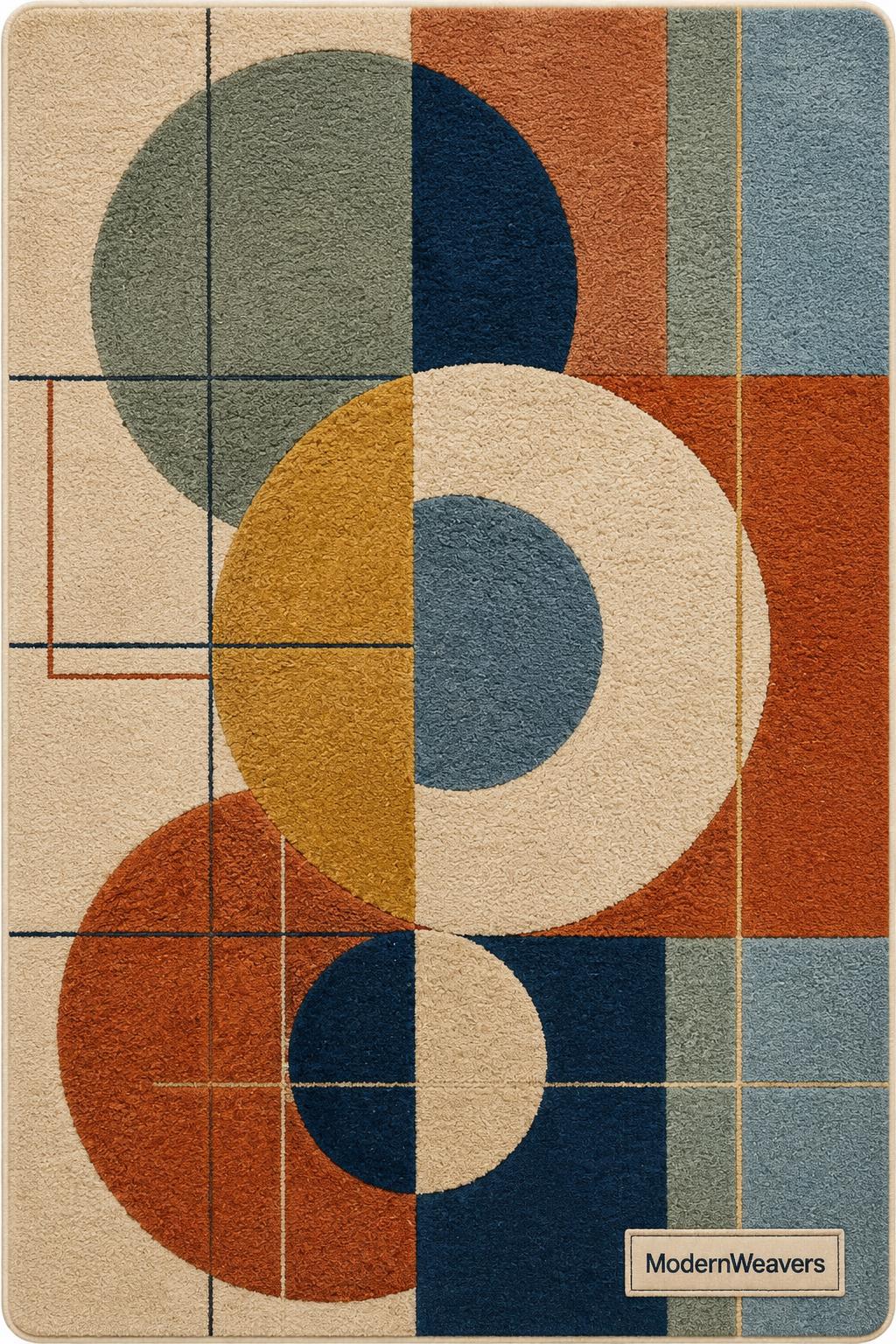 Abstract Geometric Hand-Tufted Wool Rug | Mid-Century Modern Living Room Decor
