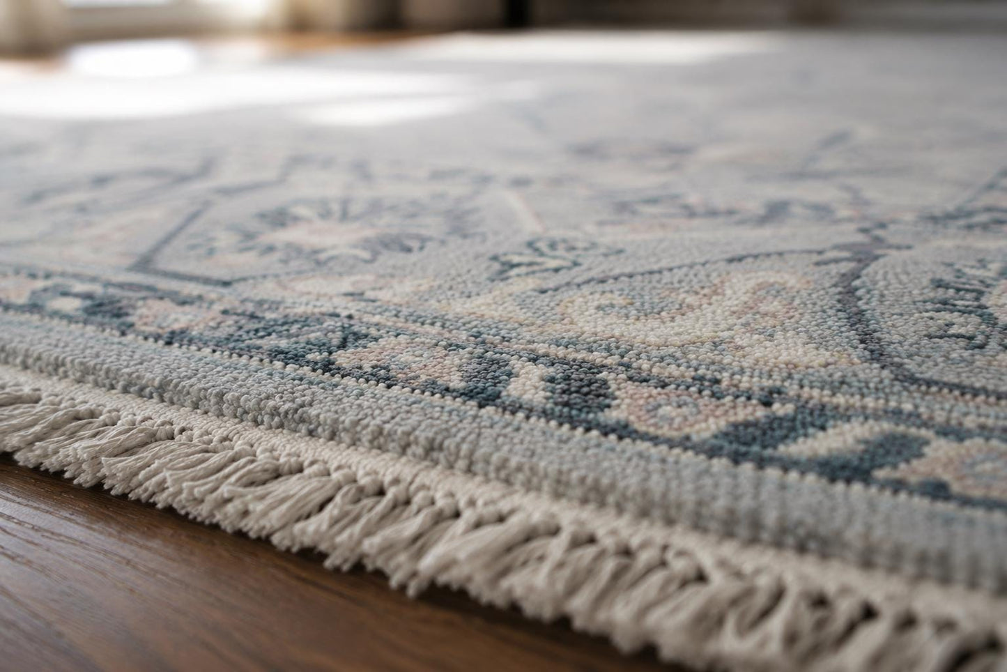 Hand-Knotted Luxury Area Rug - Traditional Floral Motif - 8x10 Large Living Room Carpet - Soft Grey & Cream Palette - Artisan Crafted Rug
