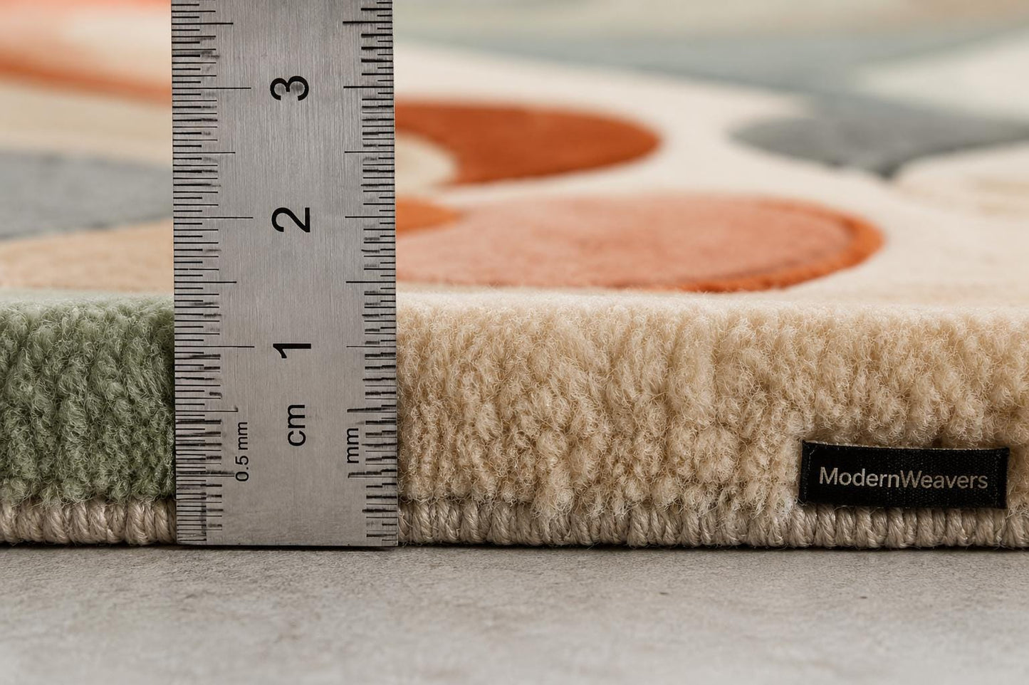 Organic Wavy Line Area Rug | Artisan Carved Tufted Carpet | Retro Earth Tones Modern Bedroom Rug | Terracotta, Sage & Slate Blue Earthy Rug