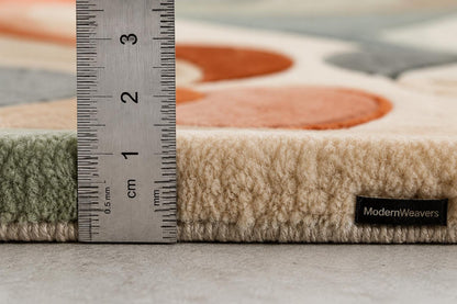 Organic Wavy Line Area Rug | Artisan Carved Tufted Carpet | Retro Earth Tones Modern Bedroom Rug | Terracotta, Sage & Slate Blue Earthy Rug