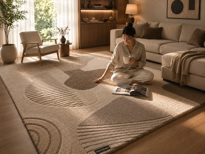Luxury Modern Abstract Hand-Tufted Wool Rug | Neutral Beige & Taupe Area Rug for Living Room