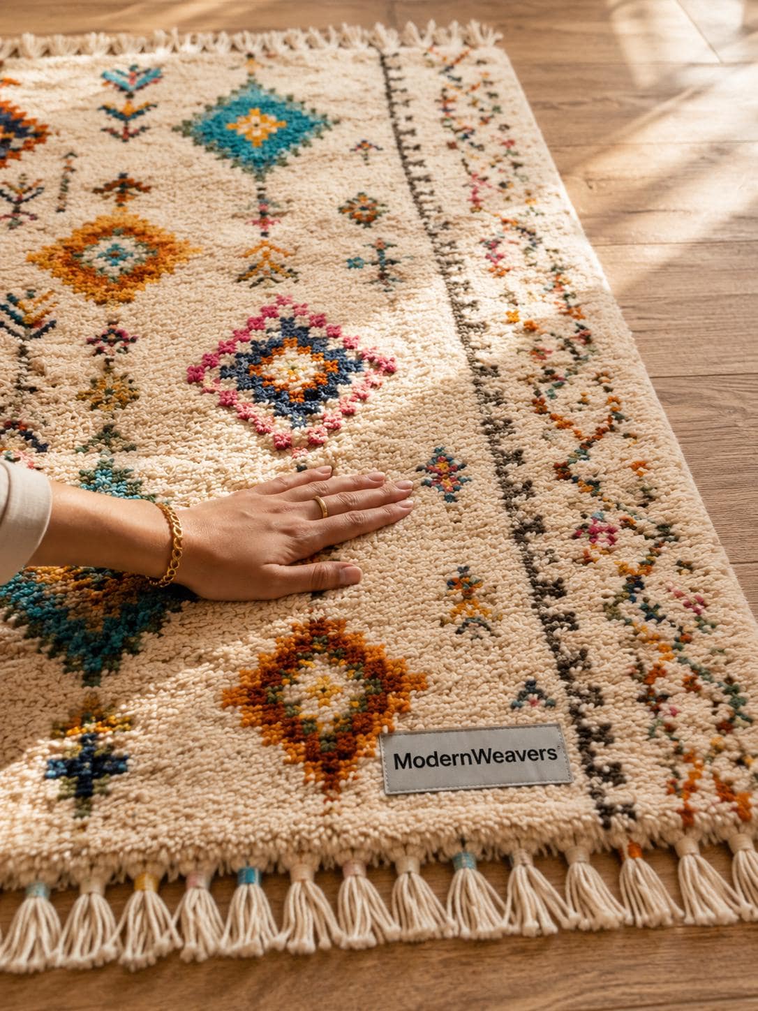 Hand-Knotted Moroccan Rug | Colorful Berber Shag Area Rug, Geometric Tribal Style