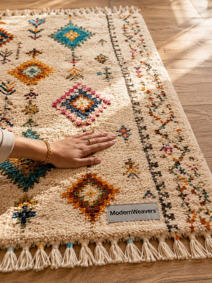 Hand-Knotted Moroccan Rug | Colorful Berber Shag Area Rug, Geometric Tribal Style