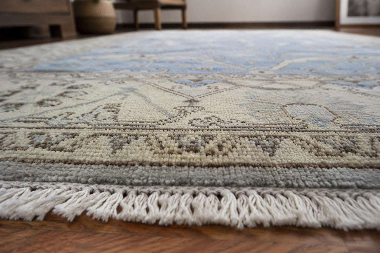 8x10 Hand-Knotted Wool Rug | Light Blue & Ivory Transitional Area Rug | ModernWeavers Artisan Carpet for Living Room or Bedroom