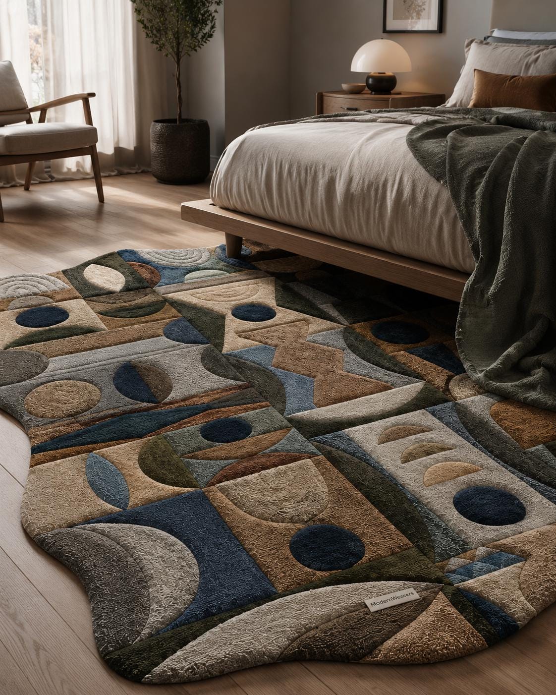 Modern Geometric Hand Tufted Rug | Bauhaus Abstract Art Carpet | Textured Mid-Century Modern Floor Decor | Unique Organic Shape Area Rug