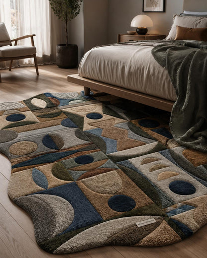 Modern Geometric Hand Tufted Rug | Bauhaus Abstract Art Carpet | Textured Mid-Century Modern Floor Decor | Unique Organic Shape Area Rug
