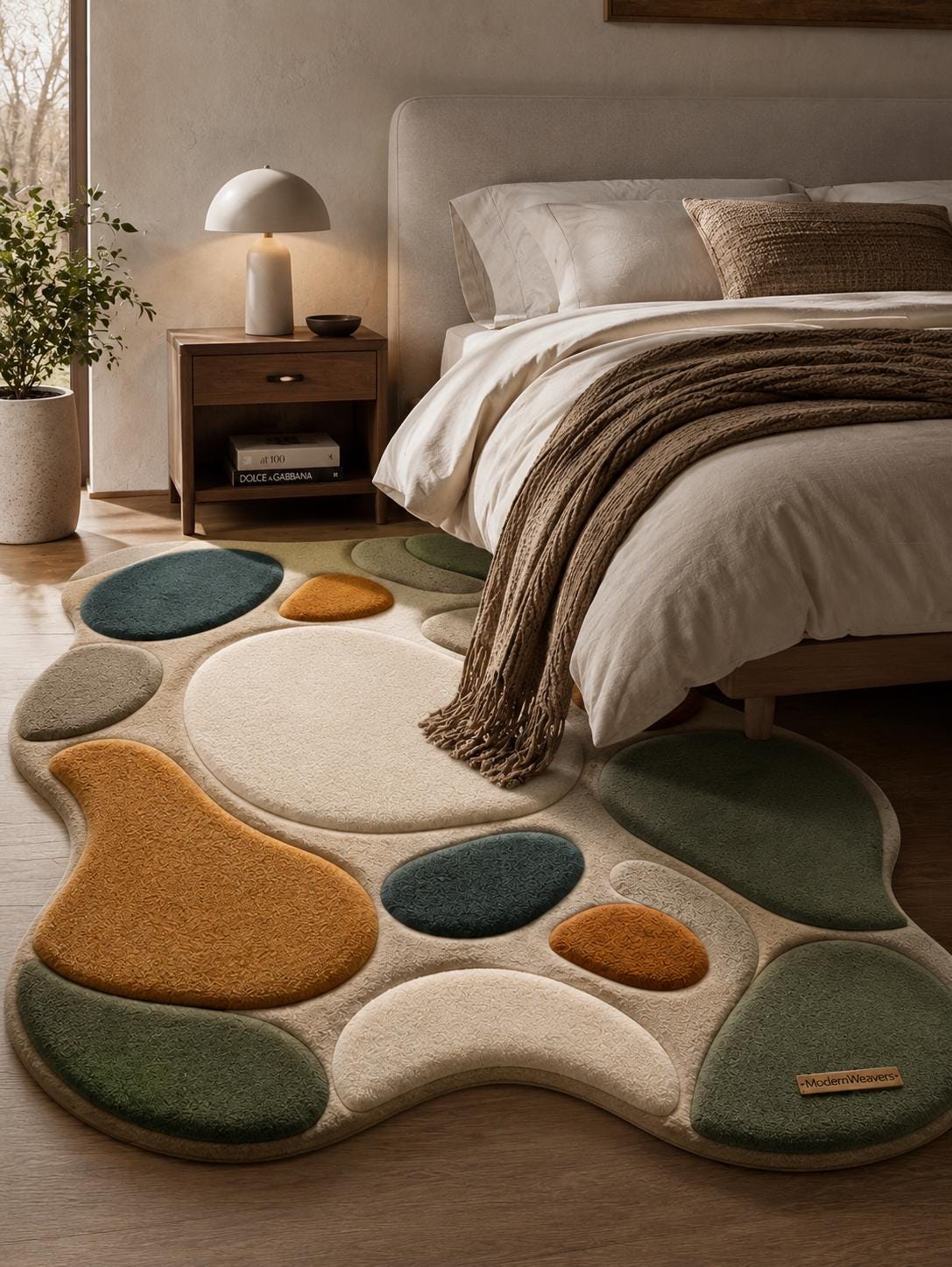Abstract Pebble Hand Tufted Rug | Organic 3D Stone Pattern Area Rug | Boho Earth Tone Carpet | Playful Minimalist Modern Floor Art