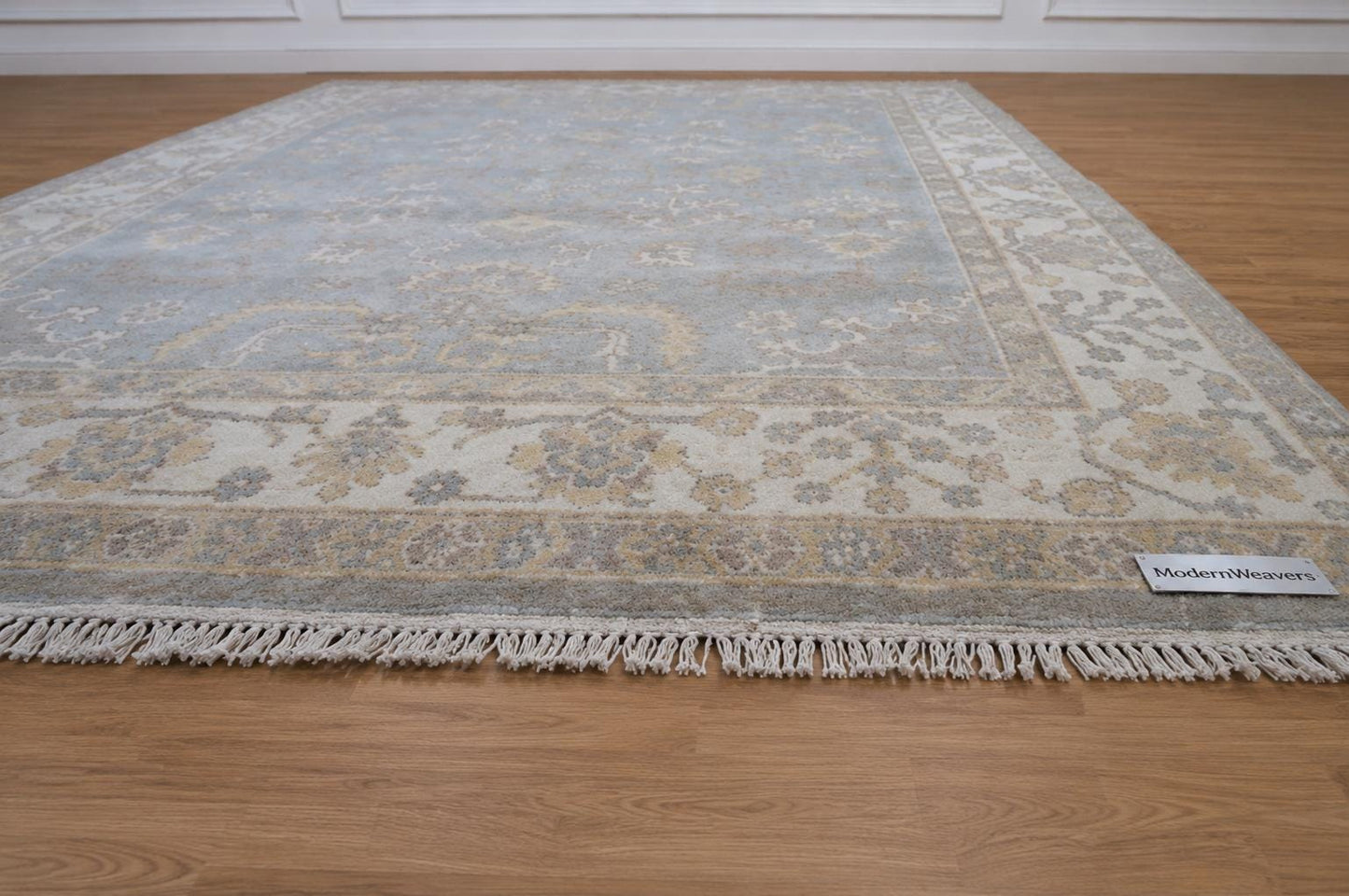 8x10 Hand-Knotted Wool Rug | Muted Oushak Style Silver Gray Cream Carpet