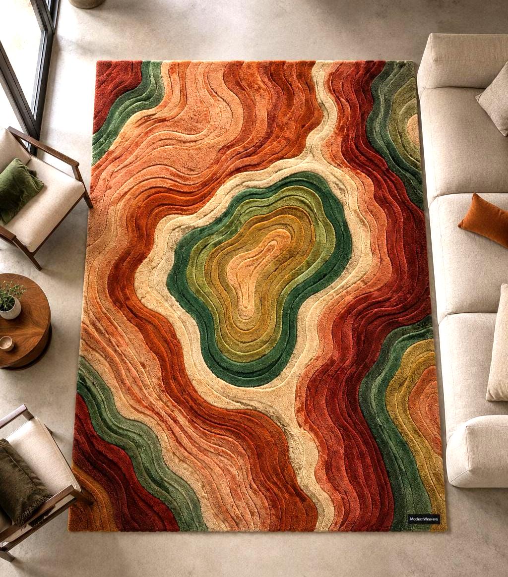 3D Topographical Agate Geode Rug | Hand-Tufted Wool Accent Carpet
