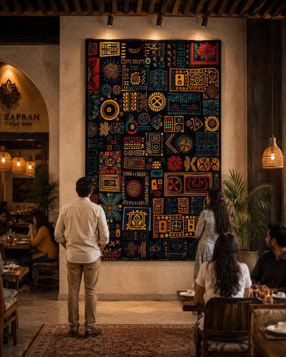 Maximalist Boho Tufted Rug | Vibrant Geometric Patchwork Carpet | Tribal Mosaic Floor Art | Jewel Tone Eclectic Decor | Dark Academia Room