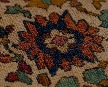 Exquisite Hand-Knotted Wool Area Rug | Cream, Blue & Rust Floral Lattice | Traditional "Modern Weavers" Carpet