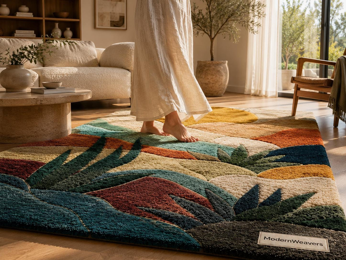 3D Abstract Desert Landscape Rug | Hand-Tufted Sunset Botanical Carpet | Southwestern Boho Decor