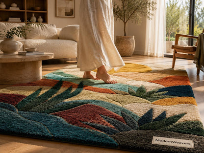 3D Abstract Desert Landscape Rug | Hand-Tufted Sunset Botanical Carpet | Southwestern Boho Decor