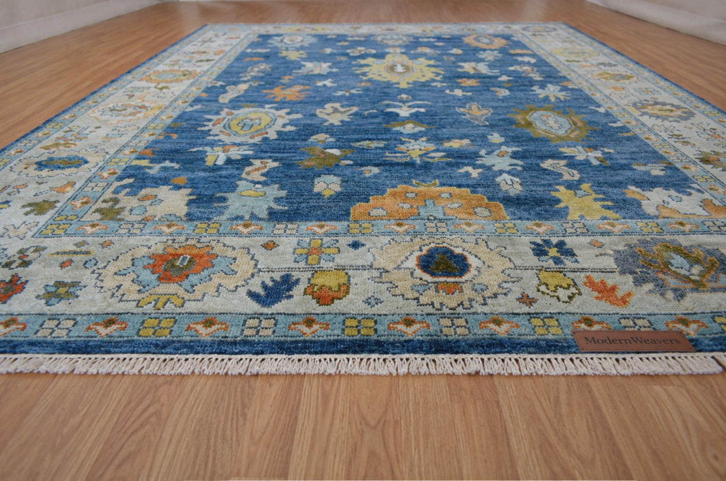 Hand-Knotted Oushak Wool Rug | Traditional Geometric Floral Medallion Carpet