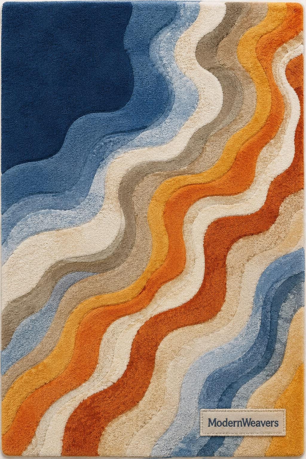 MidCentury Modern Retro Wavy Rug | Hand-Tufted Abstract Area Carpet | Contemporary Fluid Groovy Design Rug for Living Room, Bedroom & Studio