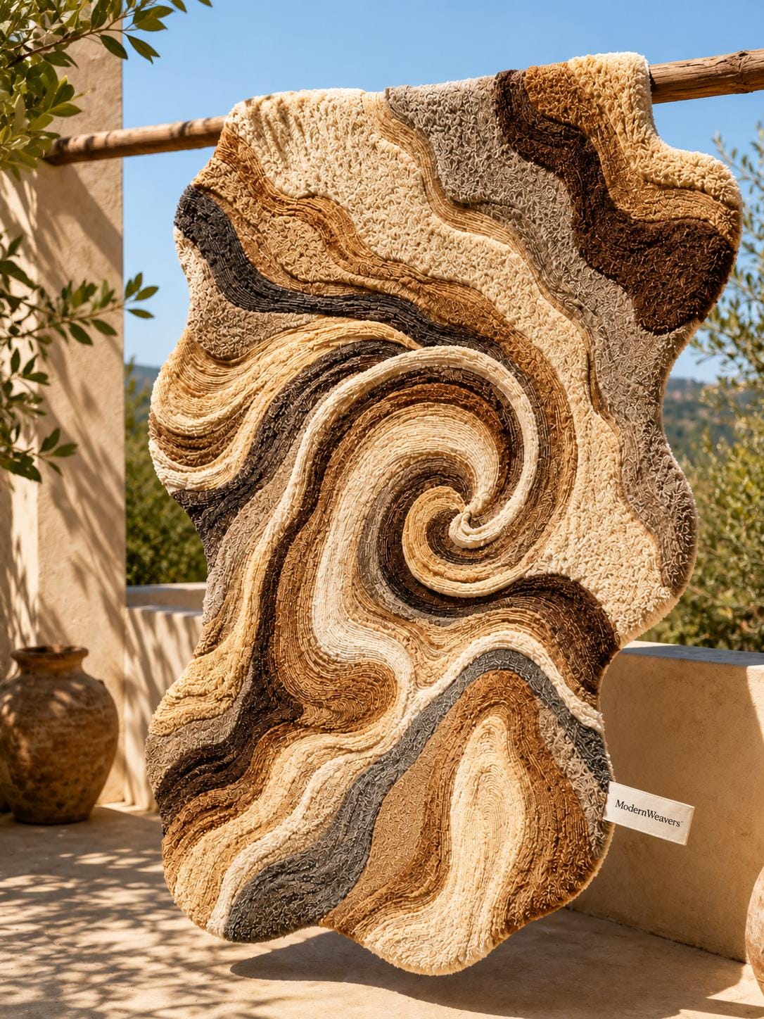 Organic Shape Hand Tufted Rug | Abstract Swirl Topographic Carpet | Earth Tone Neutral Textural Art | Modern Minimalist Area Rug