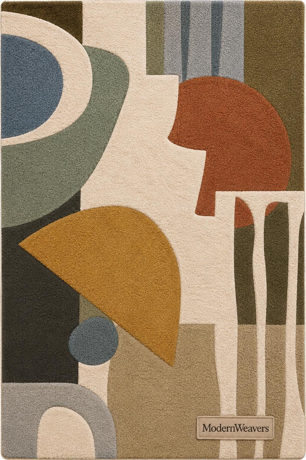 Mid-Century Modern Abstract Geometric Area Rug | Hand-Tufted Earth Tone Rug | Boho Contemporary Accent Rug for Living Room & Bedroom