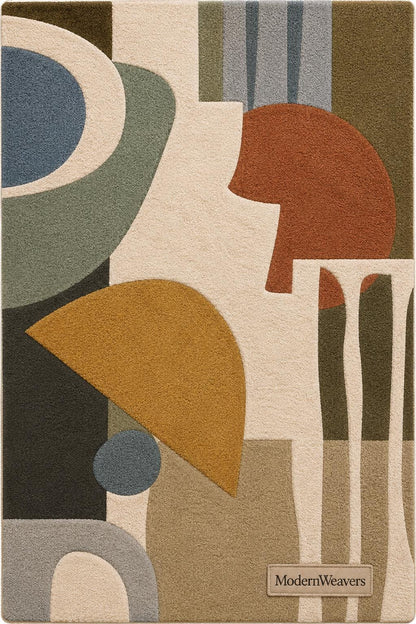Mid-Century Modern Abstract Geometric Area Rug | Hand-Tufted Earth Tone Rug | Boho Contemporary Accent Rug for Living Room & Bedroom