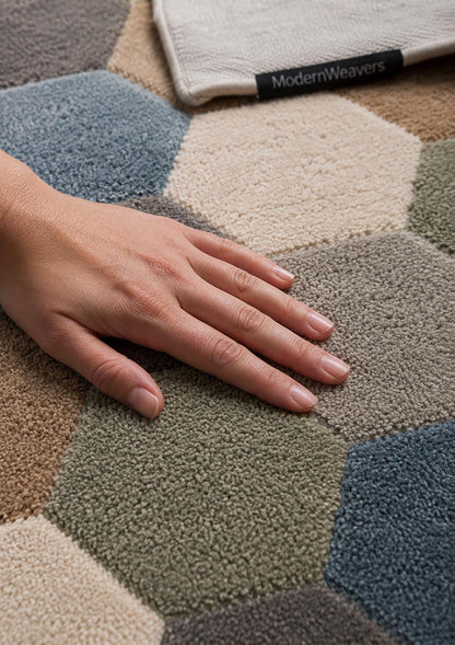 Modern Geometric Hexagon Area Rug | Hand-Tufted Honeycomb Pattern Carpet | Contemporary Multi-Toned Rug for Living Room, Bedroom & Office