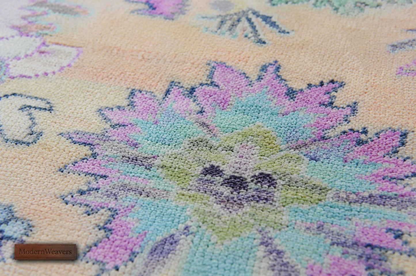 Pastel Peach Hand Knotted Rug | Large Floral Turkish Oushak Carpet | Muted Lavender and Green Accent Rug | Wool Area Rug