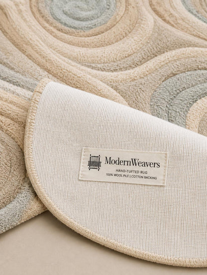 Organic Shape Hand Tufted Rug | Zen Ripples Topographic Design | Neutral Minimalist Carved Carpet | Soft Earth Tone Abstract Area Rug
