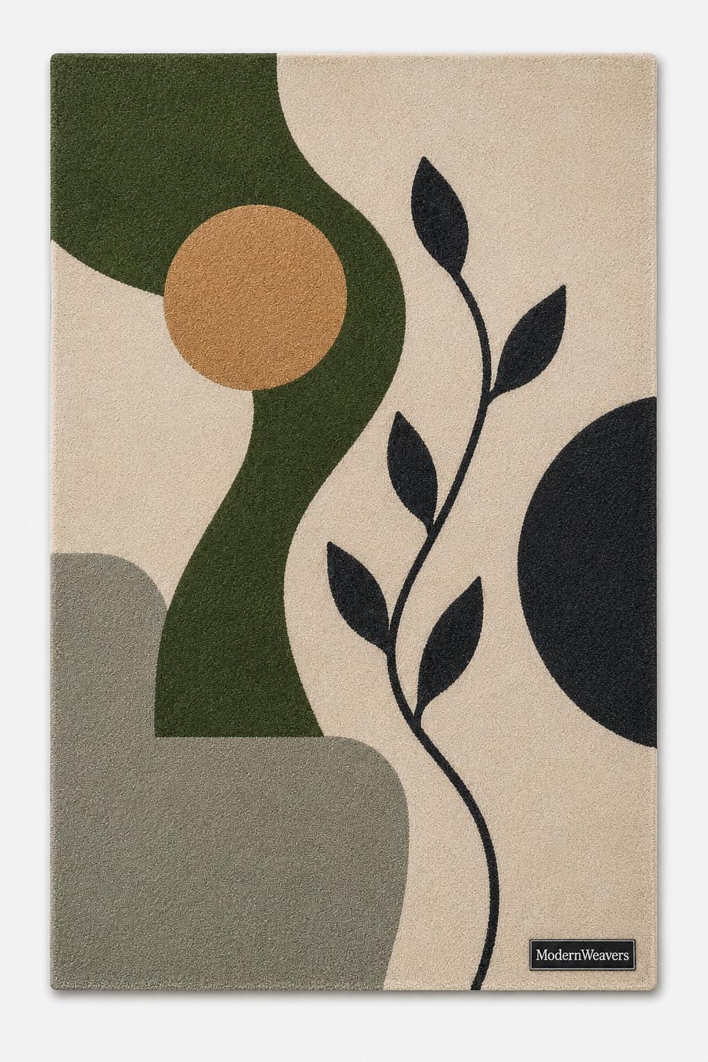 Mid-Century Modern Abstract Botanical Rug | Hand-Tufted Organic Shape Area Rug | Minimalist Leaf Design Carpet for Living Room & Bedroom