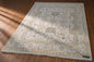 Hand-Knotted Oushak Style Rug | Pastel Ivory, Light Blue, Beige Floral Geometric Living Room Decor