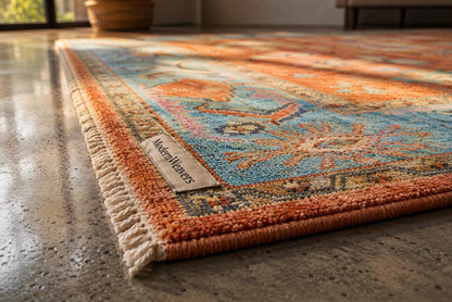 Hand Knotted Wool Rug | Pastel Oushak Rug | Handmade Turkish Style Area Rug | Peach Blue Vintage Inspired Carpet | Living Room Bedroom Room