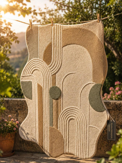 Modern Abstract Hand Tufted Rug | Neutral Geometric Arch Area Rug | Boho Earth Tone 3D Textured Carpet | Wavy Minimalist Room Decor