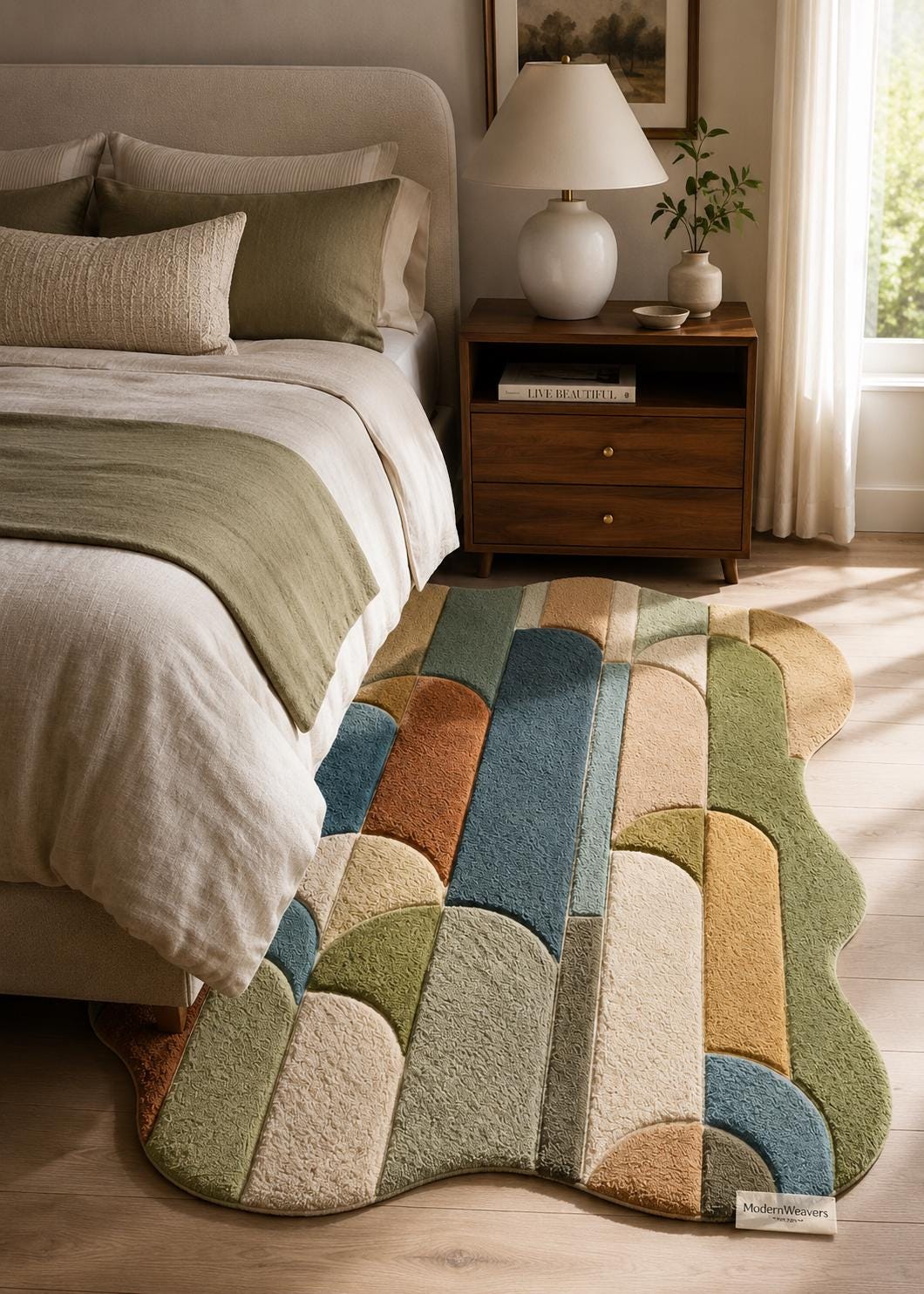 Organic Shape Hand Tufted Rug | Mid-Century Modern Geometric Arch Design | Colorful Retro Carved Area Rug | Abstract Bauhaus Carpet