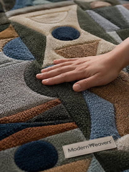 Modern Geometric Hand Tufted Rug | Bauhaus Abstract Art Carpet | Textured Mid-Century Modern Floor Decor | Unique Organic Shape Area Rug