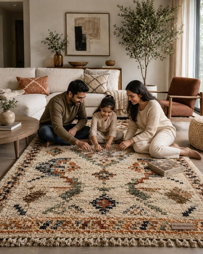 Hand-Knotted Moroccan Rug | Geometric Tribal Berber Shag Area Rug