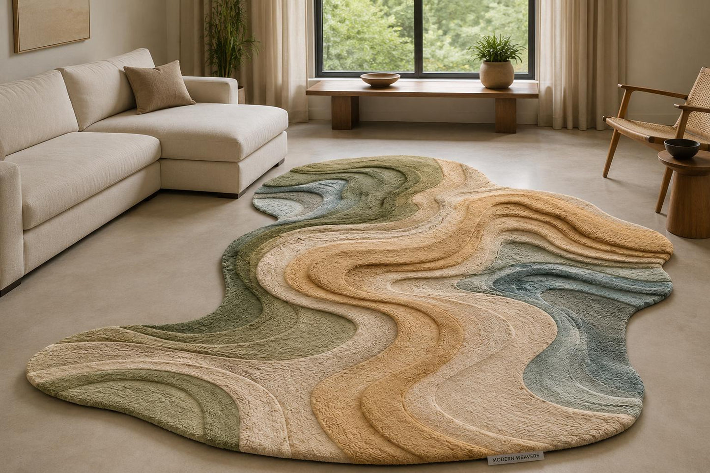 Organic Shape Hand Tufted Rug | 3D Topographic Wavy Design | Earth Tones Neutral Carved Carpet | Aesthetic Modern Abstract Area Rug