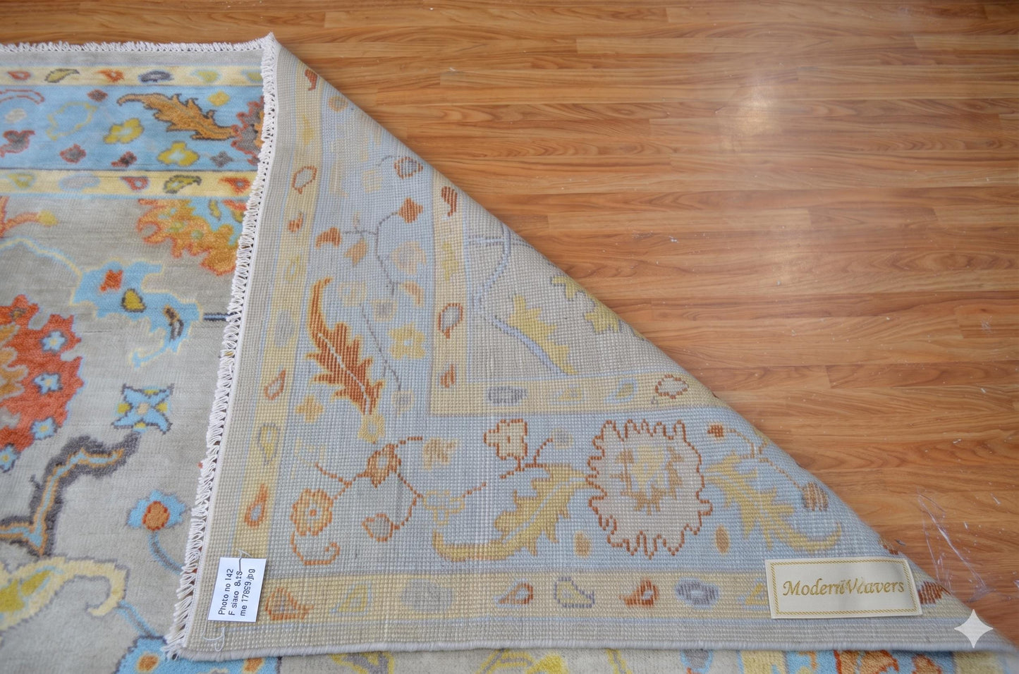 Hand Knotted 8x10 Oushak Rug | Grey and Light Blue Floral Wool Area Rug | Artisanal ModernWeavers Carpet | Living Room Decor