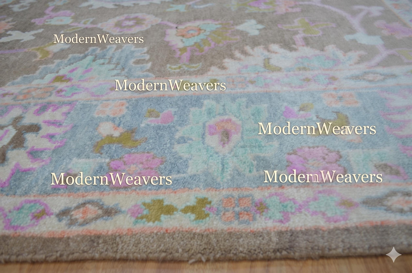 Handmade Transitional Oushak Rug | Earthy Brown with Pastel Palmettes | Luxury Hand-Knotted Wool Carpet